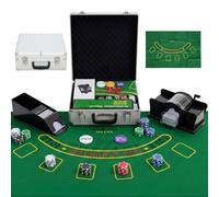 SPORTNOW Set de 500 Fichas de Póker con Barajador y Caja, Plata | Estuche ABS, Set de Póker Texas Holdem con Tapete, Fichas de 11,5g, Dos Barajas, Crupier, Fichas de Ciego, Cinco Dados