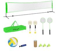 SPORTNOW Set de Bádminton de 7 Piezas con Red con Soporte Negro y Verde | 2 Raquetas, 3 Bádminton, 2 Raquetas de Pickleball, 2 Pickleball, Pelota de Voleibol