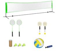 SPORTNOW Set de Bádminton de 7 Piezas Juego de Bádminton con 2 Raquetas de Bádminton 3 Bádminton 2 Raquetas de Pickleball 2 Pickleball Pelota de Voleibol y Red con Soporte Negro y Verde