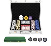 SPORTNOW Set de fichas de póquer en maletín, con dados, botón de dealer, 2 barajas, color plateado