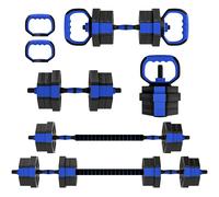 SPORTNOW Set de mancuernas musculación 6-en-1 mancuerna ajustable 20 kg kettlebell, barra de musculación soporte para flexiones azul