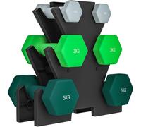 SPORTNOW Set de Pesas Hexagonales de 18 kg en Total con Soporte Incluido, en Acero, Metal y Plástico, Multicolor