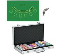 SPORTNOW Set de Póker con 300 Fichas 2 Barajas de Cartas Dados Tapete y Botón de Crupier Set de Casino Texas Hold'em con Maletín