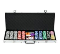 SPORTNOW Set de Póker con 500 Fichas 2 Barajas de Cartas Dados Tapete y Botón de Crupier Set de Casino Texas Hold'em con Maletín