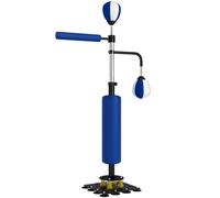 SPORTNOW Soporte de boxeo, dos speedballs, barra de boxeo giratoria, protector de patadas, ajustable en altura, acero, 107 x 36 x 140-205 cm, Azul Aosom España