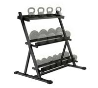 SPORTNOW Soporte Mancuernas de 3 Niveles, Estante de Almacenamiento de Pesas de Acero con Barras Ajustables, para Entrenamiento en Gimnasio Casa, Carga 200 kg, 88x66x88 cm