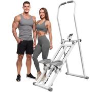 SPORTNOW Stepper de Escalera Plegable con 3 Niveles de Resistencia, | Escaladora Vertical,Máquina de Subir Escaleras,Manillar Ajustable,Monitor LCD,Soporte para Móvil,Carga 150 kg,para Casa