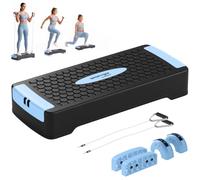 SPORTNOW Tabla acolchada de altura ajustable para fitness, 2 niveles (11/16 | Stepper aeróbico 2 bandas de resistencia, alfombrilla antideslizante, banco de pasos antideslizante, para casa, gimnasio