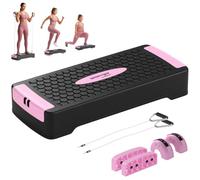 SPORTNOW Tabla acolchada de altura ajustable para fitness, 2 niveles (11/16 | Stepper aeróbico 2 bandas de resistencia, alfombrilla antideslizante, banco de pasos antideslizante, para casa, gimnasio