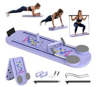 SPORTNOW Tabla de pilates 5 en 1 plegable, para entrenamiento en casa, equipo de fitness portátil con bandas elásticas y asas para flexiones, entrenamiento completo para mujer, azul claro