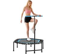 SPORTNOW Trampolín de Fitness 114x114x132 cm Cama Elástica Fitness con Mango Ajustable de 3 Niveles Marco de Acero para Entrenamiento Piernas Cuerpo en Hogar Oficina Gimnasio Azul y Negro