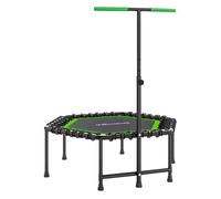 SPORTNOW Trampolín de Fitness 114x114x132 cm Cama Elástica Fitness con Mango Ajustable de 3 Niveles Marco de Acero para Entrenamiento Piernas Cuerpo en Hogar Oficina Gimnasio Verde y Negro