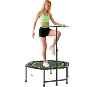 SPORTNOW Trampolín de Fitness 114x114x132 cm Cama Elástica Fitness con Mango Ajustable de 3 Niveles Marco de Acero para Entrenamiento Piernas Cuerpo en Hogar Oficina Gimnasio Verde y Negro