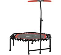 SPORTNOW Trampolín de Fitness 114x114x132 cm Cama Elástica Fitness con Mango Ajustable de 3 Niveles Marco de Acero para Entrenamiento Piernas Cuerpo en Hogar Oficina Gimnasio Rojo y Negro