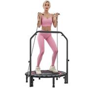 SPORTNOW Trampolín de Fitness Adultos Ø102 cm, Cama Elástica Plegable con Mango Ajustable de 4 Niveles y Bandas, para Entrenamiento Piernas Cuerpo en Hogar Oficina Gimnasio Exterior, Carga 150 kg Rojo
