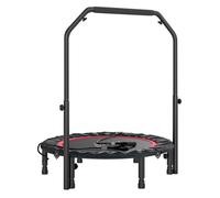 SPORTNOW Trampolín de Fitness Adultos Ø102 cm, Cama Elástica Plegable con Mango Ajustable de 4 Niveles y Bandas, para Entrenamiento Piernas Cuerpo en Hogar Oficina Gimnasio Exterior, Carga 150 kg Rojo