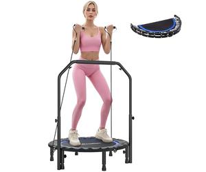 SPORTNOW Trampolín de Fitness Adultos Ø102 cm, Cama Elástica Plegable con Mango Ajustable de 4 Niveles y Bandas, para Entrenamiento Piernas Cuerpo en Hogar Oficina Gimnasio Exterior, Carga 150 kg Azul