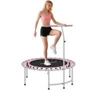 SPORTNOW Trampolín de Fitness Adultos Ø102 cm, Mini Cama Elástica Fitness con Mango Ajustable de 5 Niveles, Marco de Acero, para Entrenamiento Piernas, Cuerpo en Hogar, Oficina, Gimnasio, Rosa