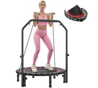 SPORTNOW Trampolín de Fitness Adultos Ø102 cm Plegable con Bandas | Cama Elástica, Mango Ajustable de 4 Niveles, Entrenamiento Piernas Cuerpo, Hogar Oficina Gimnasio Exterior, Carga 150 kg