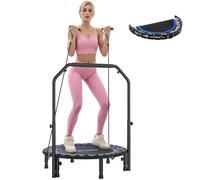SPORTNOW Trampolín de Fitness Adultos Ø102 cm Plegable con Bandas | Cama Elástica, Mango Ajustable de 4 Niveles, Entrenamiento Piernas Cuerpo, Hogar Oficina Gimnasio Exterior, Carga 150 kg