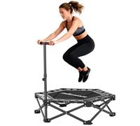 SPORTNOW Trampolín de Fitness Plegable 104 cm, Mini Cama Elástica con Barra Ajustable en 3 Alturas, Silencioso, Marco Metálico Reforzado y Bolsa de Transporte, para Entrenamiento en Hogar, Gimnasio