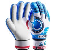 Sportout Guantes de Portero Junior, Guantes de Entrenamiento para niños y niñas, con Doble protección de muñeca y Material de látex Antideslizante Resistente al Desgaste(Blue,7)
