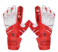 Sportout - Guantes de portero para jóvenes y adultos, agarre fuerte para las salvaciones más duras, con espinas de los dedos para proporcionar una espléndida protección para evitar lesiones (8, rojo)