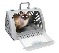 SportPet Designs - Transportín Plegable para Gatos con Cama Impermeable, Portador Plegable de plástico para Puerta Delantera, Color Gris (CM-10064-CS01)