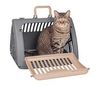 SportPet Designs Transportín de Viaje Plegable para Gatos, transportín Plegable de plástico con Puerta Delantera, Gris y marrón, Mediano (Paquete de 1)
