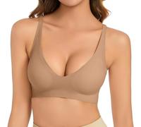 Sports Bra Women's Without Underwire, V-Neck, Comfortable, Soft, Push Up, Seamless, Lightly Padded Breasts for a Feel, Bralette for Women, Pink, XXL(Coffee,XXL)