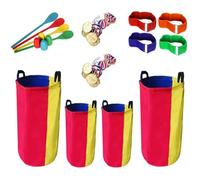 Sports Day Kit 4Pcs Sack Race Bag with 4Pcs Egg Spoons & Legged Race Bands Sports Day Kit Outdoor Family Interactive Parent-Child Bonding Lawn Party Carnival Games for Kids Adults