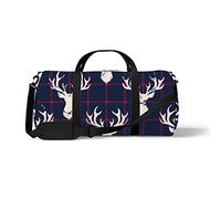 Sports Gym Duffle Bag for Yoga Dancing,Deer Head Grid Background, Workout Carry On Shoulder Bag for Women Men