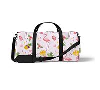 Sports Gym Duffle Bag for Yoga Dancing,Flamingo Heart Tropical, Workout Carry On Shoulder Bag for Women Men