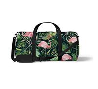 Sports Gym Duffle Bag for Yoga Dancing,Green Palm Leaves Flamingo, Workout Carry On Shoulder Bag for Women Men