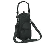 sportsnew Bolsa para Botella de Agua 1L / 1,2L, Portabotellas Aislado con Bandolera Ajustable, Funda Térmica con Bolsillo Móvil, Paseo y Viaje,Negro