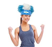 Sportss - Peluca afro de 21.2 pulgadas, peluca hippie discoteca, bandera de Argentina, pelo colorido para fiestas, pelucas rizadas, para eventos deportivos, Navidad, carnaval, jugadores deportivos