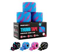 SPORTTAPE 3 Rollos Cinta para Pulgar Azul 3,8 cm x 4,5 m - Tape para CrossFit, Halterofilia y Powerlifting - Envoltura Antisudor, Rasgable a Mano y Agarre Firme para Hook Grip