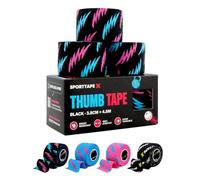 SPORTTAPE 3 Rollos Cinta para Pulgar Negra 3,8 cm x 4,5 m - Tape para CrossFit, Halterofilia y Powerlifting - Envoltura Antisudor, Rasgable a Mano y Agarre Firme para Hook Grip
