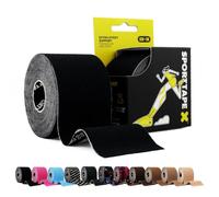 SPORTTAPE Cinta Kinesiológica 5cm x 5m Negra - Kinesiotape Deportivo y Terapéutico, Vendaje Neuromuscular para Rodilla, Tobillo, Fascia Plantar y Músculos, Impermeable, Adhesiva, Hipoalergénica