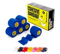 SPORTTAPE Venda Cohesiva Azul 5cm x 4,5m (Pack de 6) - Cinta Autoadhesiva para Calcetas y Espinilleras de Fútbol, Compresión Deportiva, Primeros Auxilios, Veterinaria para Perros y Caballos