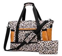 Sporttasche Damen Reisetasche 55L mit Schuhfach & Nassfach groß Gym Bag Faltbar Schwimmtasche Wasserdicht Trainingstasche leicht Duffel Bag für Sport Fitness Reisen, leopardo, Estilo escandinavo