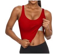 Sporttop Damen Eng V-Ausschnitt Yoga Top Damen mit BH - Breiten Trägern Sommertops mit integriertem BH Camisole-Tops Klassisch Laufen funktions Gym Fitness Activewear-Tanktops Stretch Crop Top, rojo
