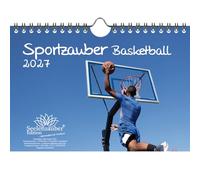 Sportzauber - Calendario de baloncesto DIN A5 para 2027, tiempo libre, deporte, fitness, juego de regalo, contenido: 1 calendario, 1 colgante de Navidad (2 piezas en total)