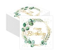 SPORWAY 100 hojas servilletas de cumpleaños: 33 x 33 cm, servilletas verdes, bautizo, comunión, eucalipto, cumpleaños, servilletas eucalipto, servilletas de eucalipto verde para jardín, fiesta,