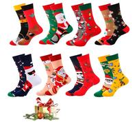 SPORWAY 8 pares de calcetines de Navidad para hombre y mujer, calcetines de Navidad, calcetines de Navidad, calcetines de algodón, calcetines cálidos para cama de invierno, regalo de Papá Noel, color,