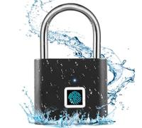 SPORWAY Bloqueo de huellas dactilares, carga USB, candado sin llave IP55, resistente al agua, pequeño candado con huellas dactilares para gimnasio, oficina, hogar, jardín, armario (negro)