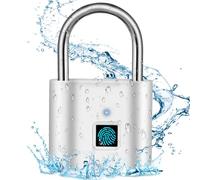 SPORWAY Candado de huellas dactilares, carga USB, sin llave, IP55, resistente al agua, pequeño para gimnasio, oficina, hogar, jardín, armario (plata)