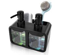 SPORWAY Dispensador de jabón para lavavajillas: dispensador de jabón de cocina de 350 ml con soporte para esponja y soporte para cepillos, organizador de fregadero con bandeja de goteo para cocinas,