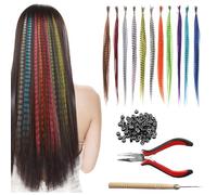 SPORWAY Extensiones de pelo de colores, 50 unidades, plumas coloridas, juego de extensiones de pelo artificiales, extensiones de pelo para niños, plumas para el pelo, trenzas para mujeres, fiestas