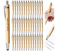 SPORWAY Juego de 50 bolígrafos de madera de bambú, bolígrafo de madera con pantalla táctil para escribir, diario, escuela, suministros de oficina, regalo de graduación